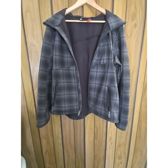Spyder Men Jacket Large Black Gray Plaid Full Zip Hooded Outdoor - Picture 1 of 14